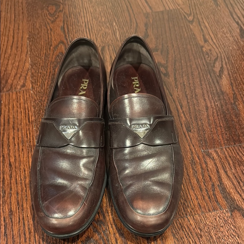 Prada Brown Leather Loafers Slip-On Elegance